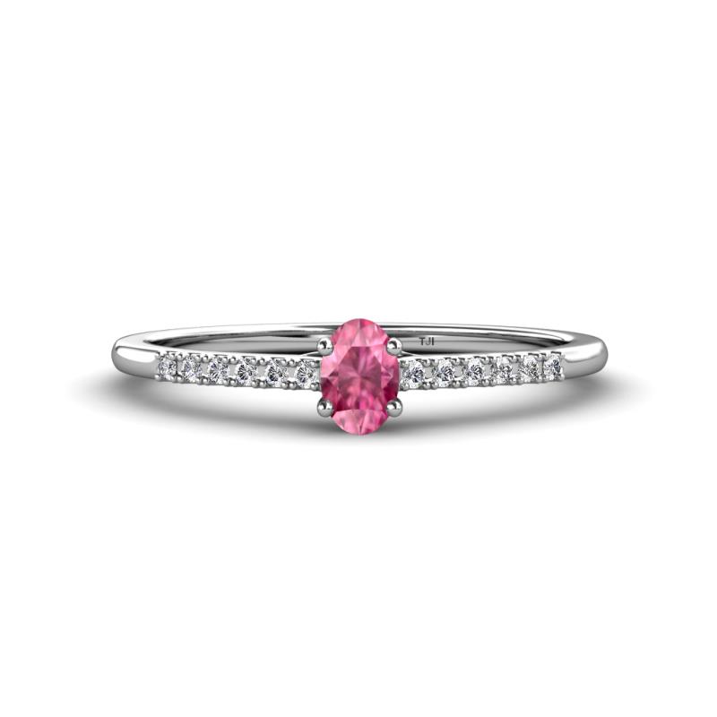 Penelope Classic 6x4 mm Oval Cut Pink Tourmaline and Round Diamond Engagement Ring 