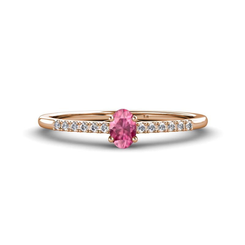 Penelope Classic 6x4 mm Oval Cut Pink Tourmaline and Round Diamond Engagement Ring 