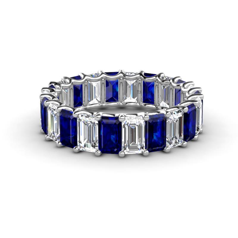 Victoria 5x3 mm Emerald Cut Blue Sapphire and Diamond Eternity Band 