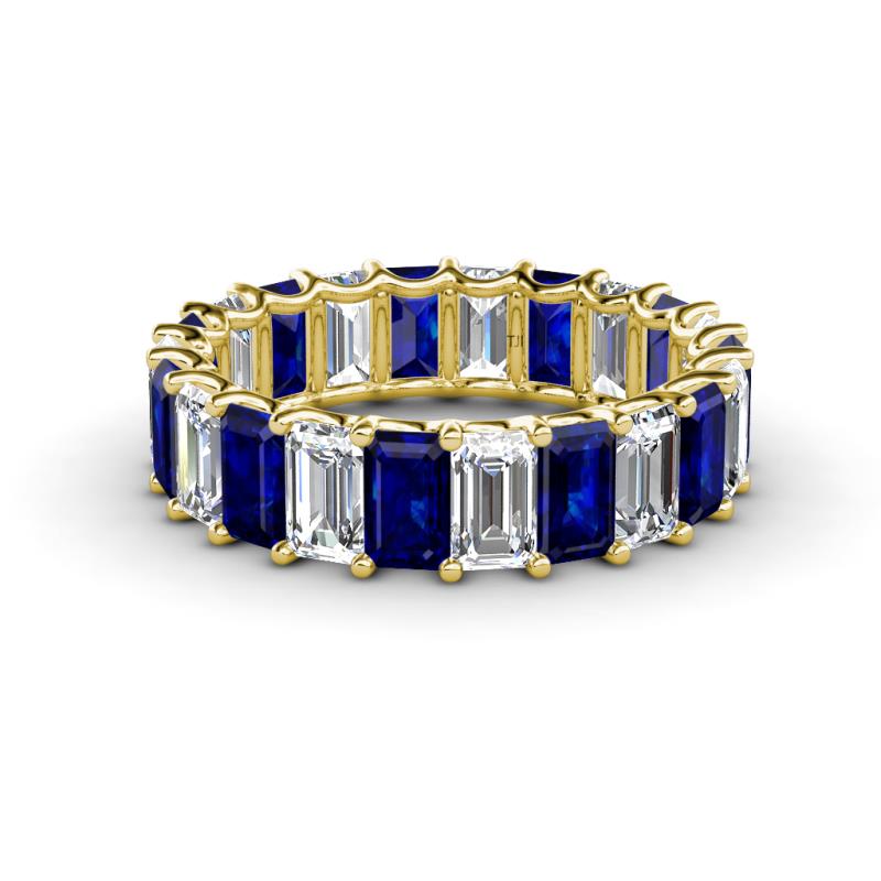 Victoria 5x3 mm Emerald Cut Blue Sapphire and Diamond Eternity Band 
