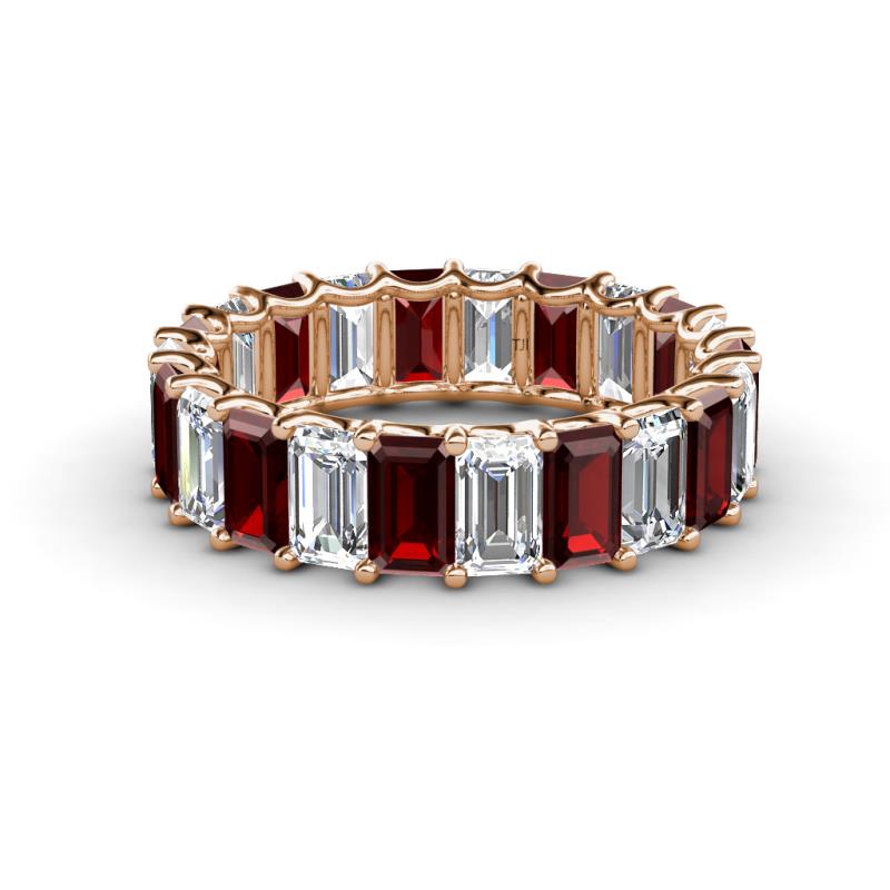 Victoria 5x3 mm Emerald Cut Red Garnet and Diamond Eternity Band 