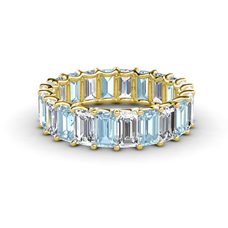 Victoria 5x3 mm Emerald Cut Aquamarine and Diamond Eternity Band 