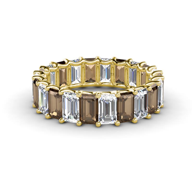 Victoria 5x3 mm Emerald Cut Smoky Quartz and Diamond Eternity Band 