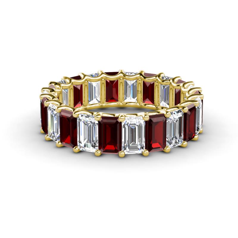 Victoria 5x3 mm Emerald Cut Red Garnet and Diamond Eternity Band 