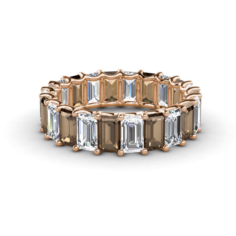 Victoria 5x3 mm Emerald Cut Smoky Quartz and Diamond Eternity Band 