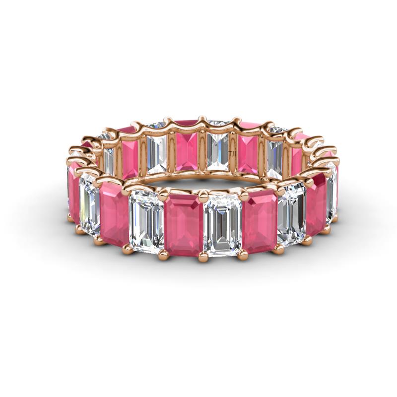 Victoria 5x3 mm Emerald Cut Rhodolite Garnet and Diamond Eternity Band 