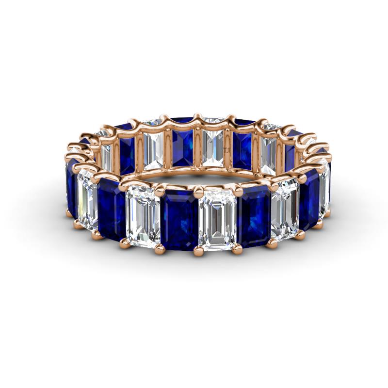 Victoria 5x3 mm Emerald Cut Blue Sapphire and Lab Grown Diamond Eternity Band 