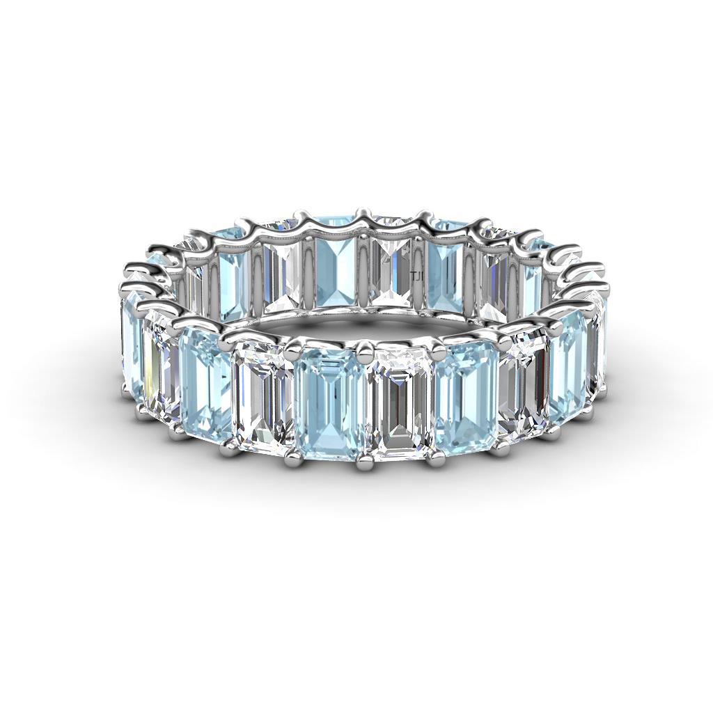 Victoria 5x3 mm Emerald Cut Aquamarine and Lab Grown Diamond Eternity Band 