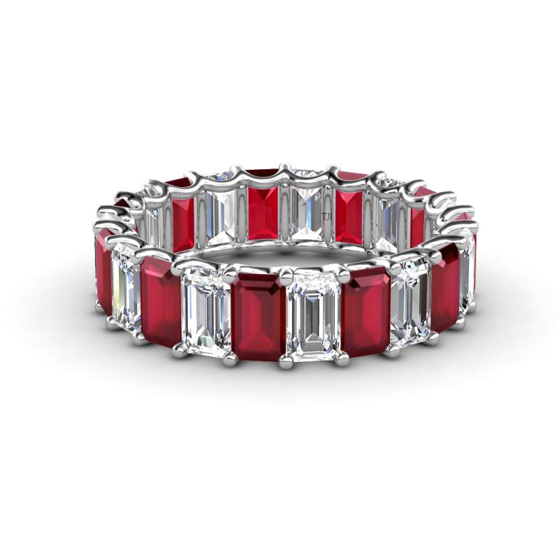 Victoria 5x3 mm Emerald Cut Ruby and Lab Grown Diamond Eternity Band 