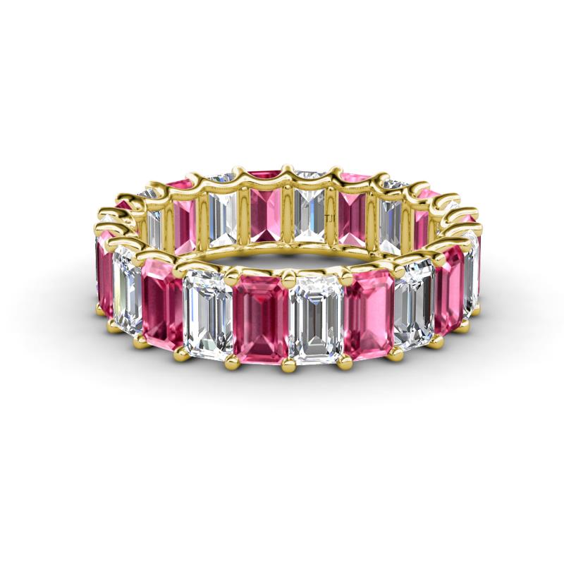 Victoria 5x3 mm Emerald Cut Pink Tourmaline and Lab Grown Diamond Eternity Band 