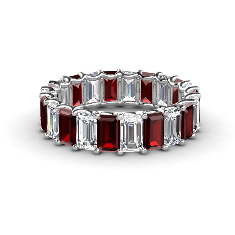 Victoria 5x3 mm Emerald Cut Red Garnet and Lab Grown Diamond Eternity Band 