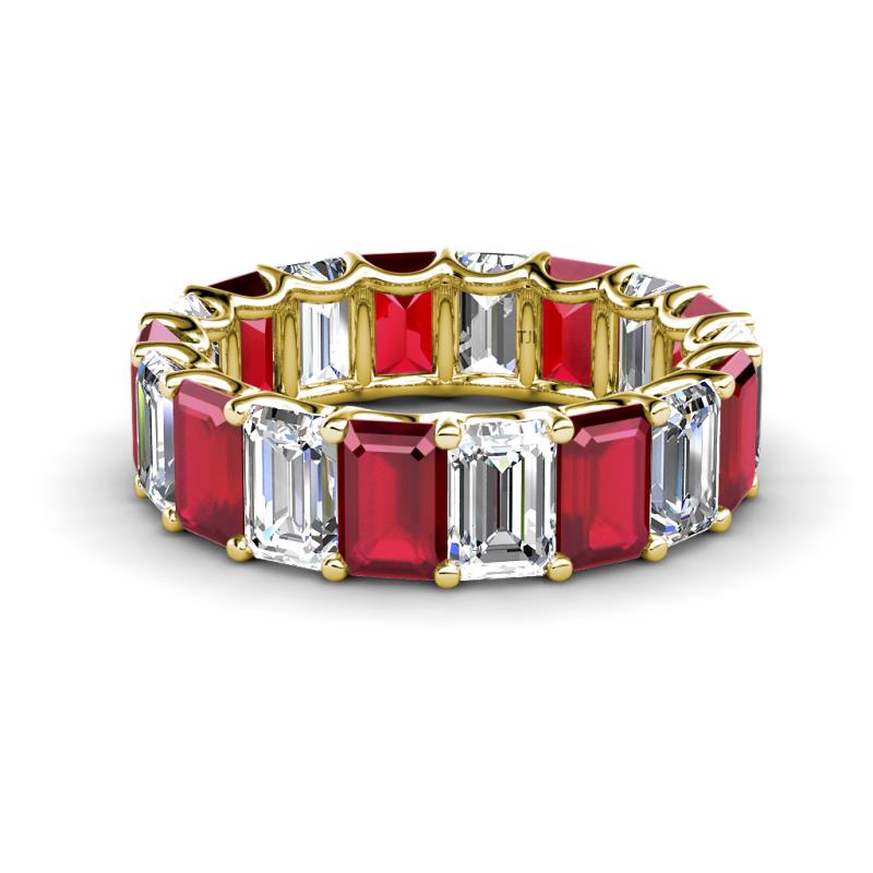 Victoria 6x4 mm Emerald Cut Ruby and Diamond Eternity Band 