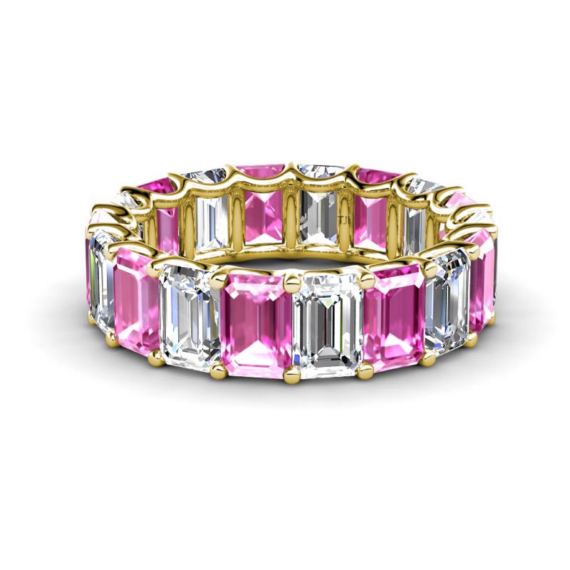 Victoria 6x4 mm Emerald Cut Pink Sapphire and Diamond Eternity Band 