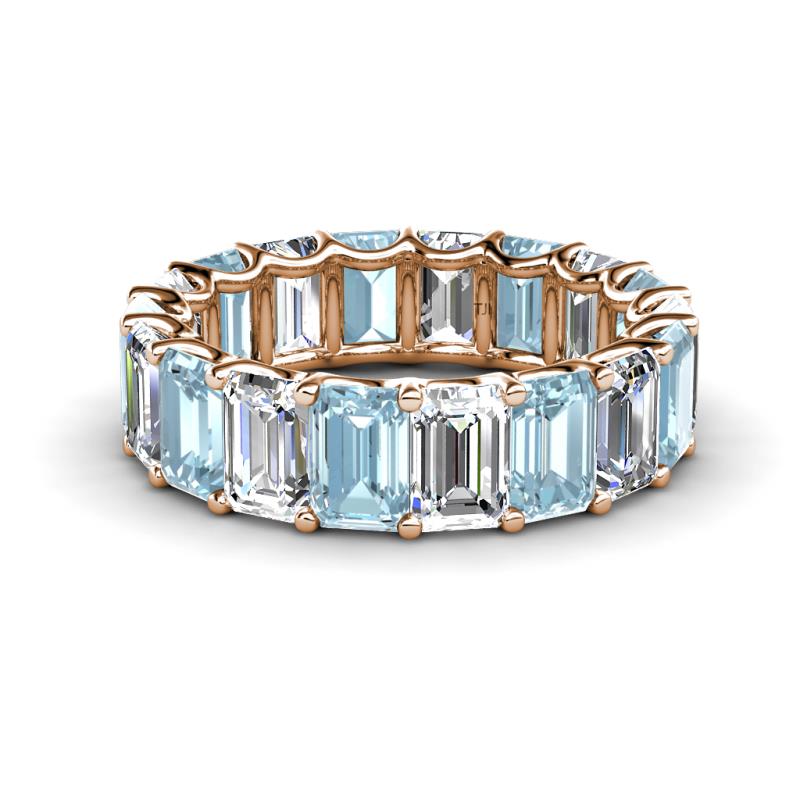 Victoria 6x4 mm Emerald Cut Aquamarine and Diamond Eternity Band 
