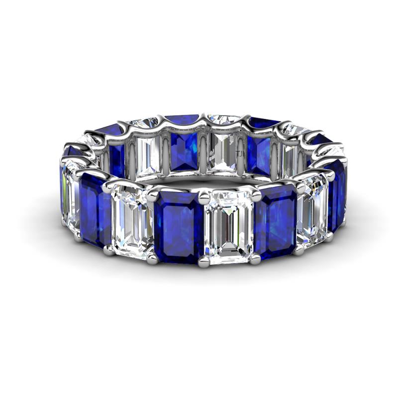 Victoria 6x4 mm Emerald Cut Blue Sapphire and Diamond Eternity Band 