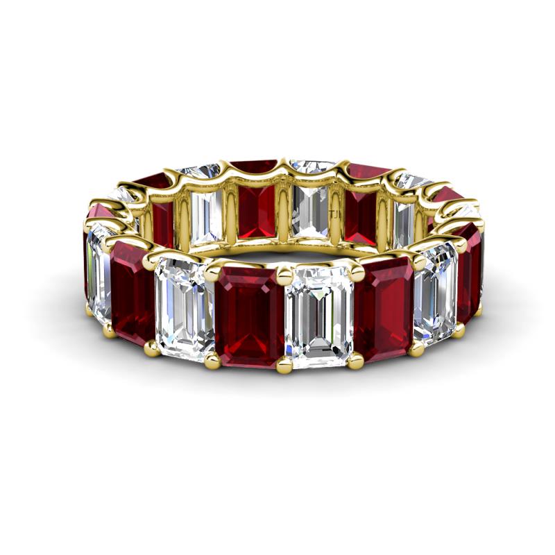 Victoria 6x4 mm Emerald Cut Red Garnet and Diamond Eternity Band 