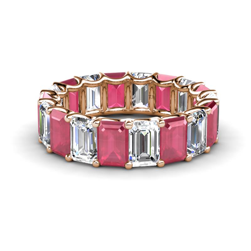 Victoria 6x4 mm Emerald Cut Rhodolite Garnet and Diamond Eternity Band 