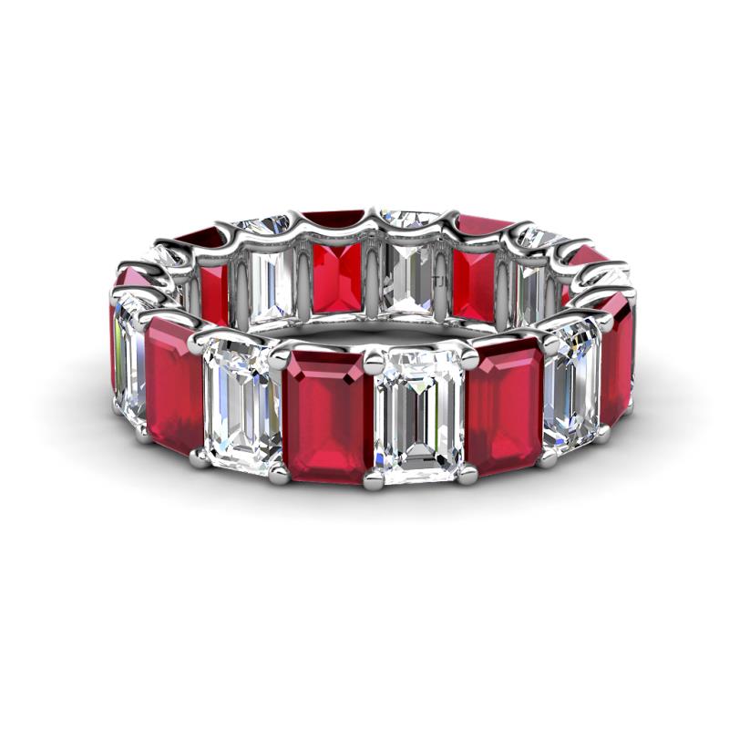 Victoria 6x4 mm Emerald Cut Ruby and Diamond Eternity Band 