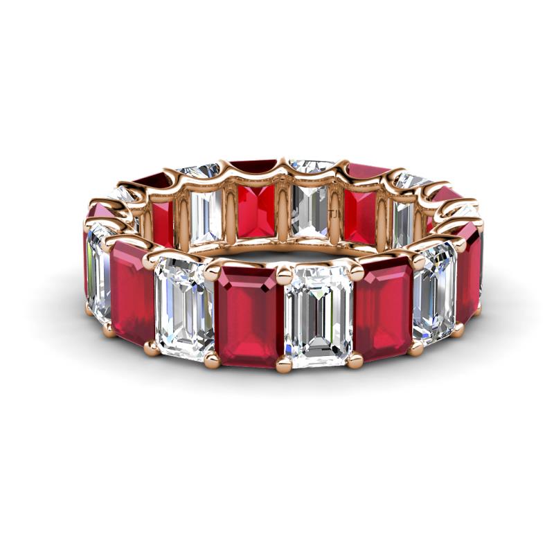 Victoria 6x4 mm Emerald Cut Ruby and Lab Grown Diamond Eternity Band 