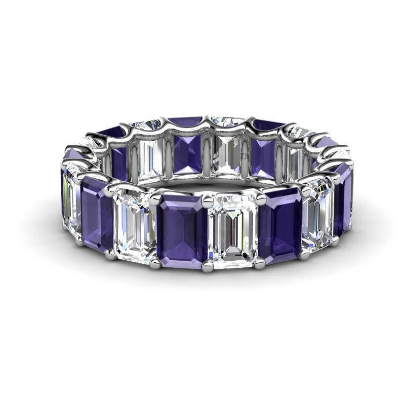 Victoria 6x4 mm Emerald Cut Iolite and Lab Grown Diamond Eternity Band 