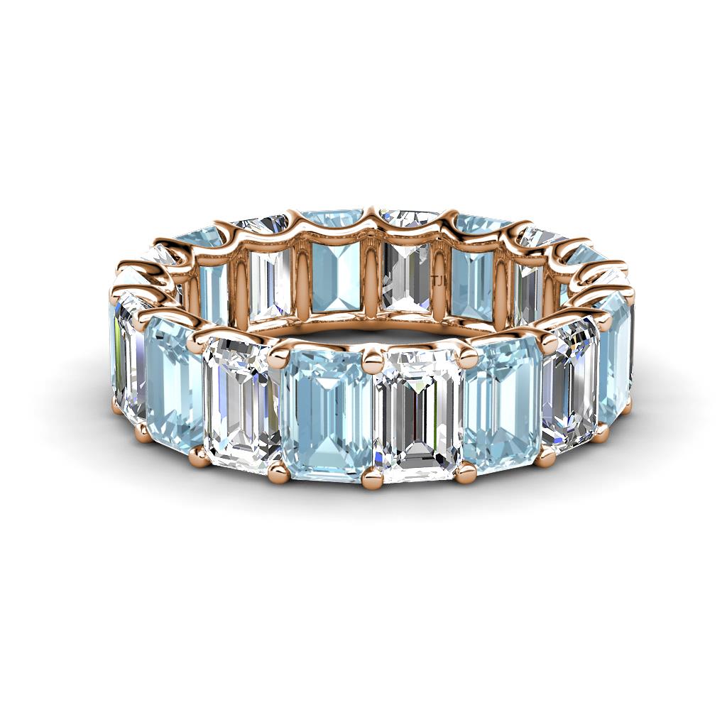 Victoria 6x4 mm Emerald Cut Aquamarine and Lab Grown Diamond Eternity Band 