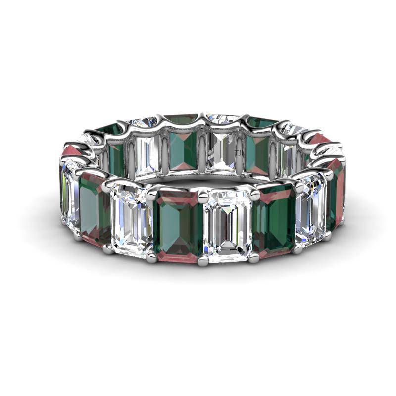 Victoria 6x4 mm Emerald Cut Lab Grown Diamond and Lab Created Alexandrite Eternity Band 