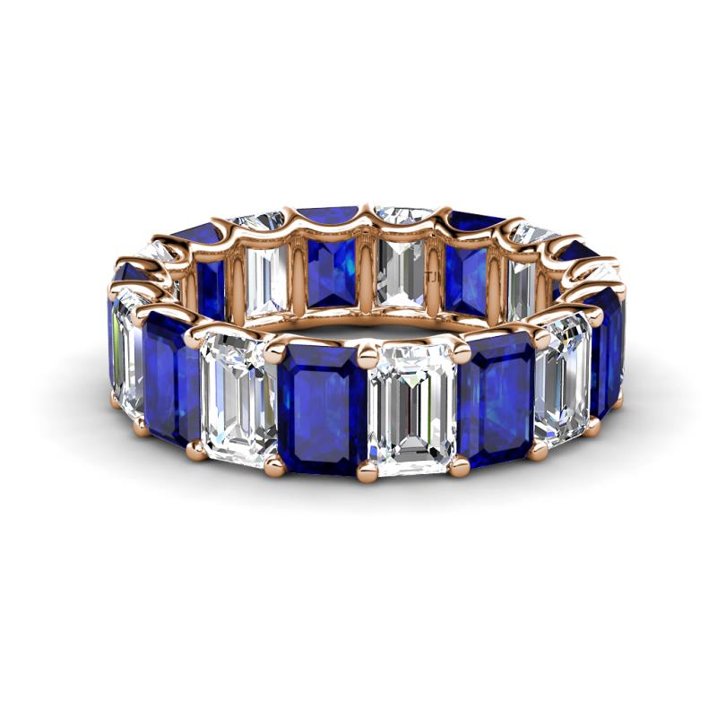 Victoria 6x4 mm Emerald Cut Blue Sapphire and Lab Grown Diamond Eternity Band 