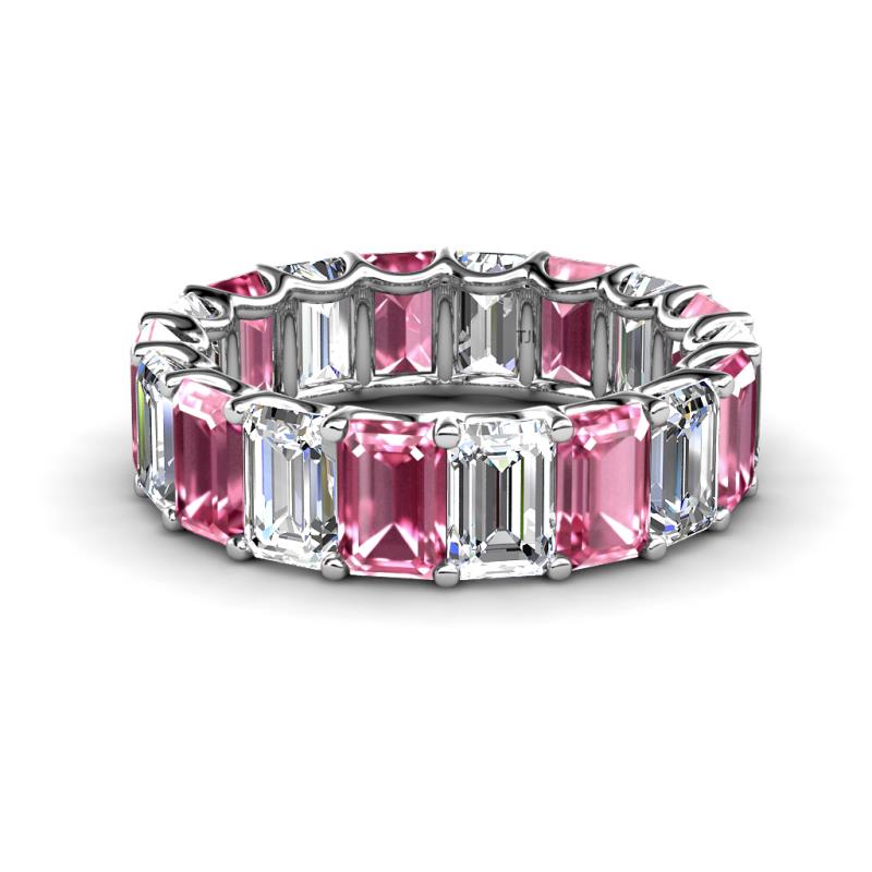 Victoria 6x4 mm Emerald Cut Pink Tourmaline and Lab Grown Diamond Eternity Band 