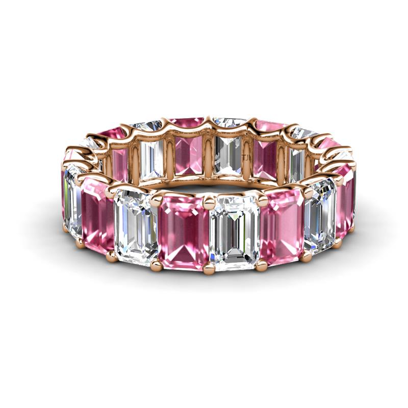 Victoria 6x4 mm Emerald Cut Pink Tourmaline and Lab Grown Diamond Eternity Band 