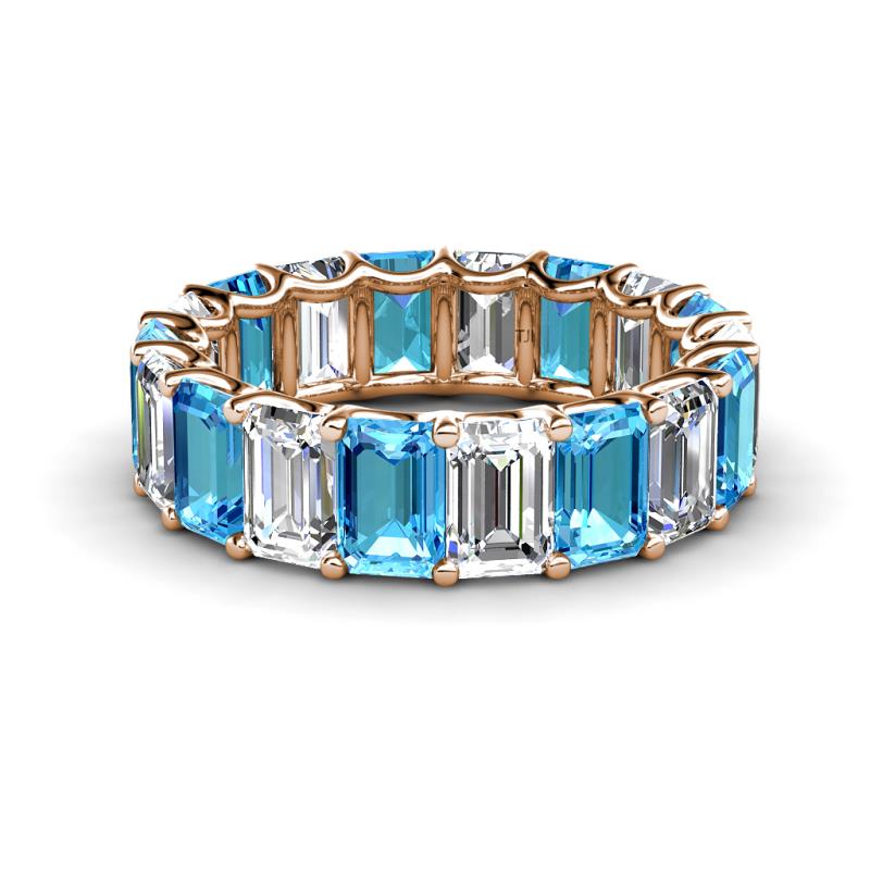 Victoria 6x4 mm Emerald Cut Blue Topaz and Lab Grown Diamond Eternity Band 