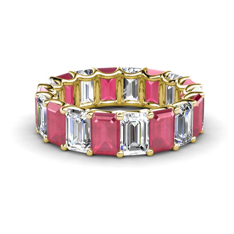 Victoria 6x4 mm Emerald Cut Rhodolite Garnet and Lab Grown Diamond Eternity Band 