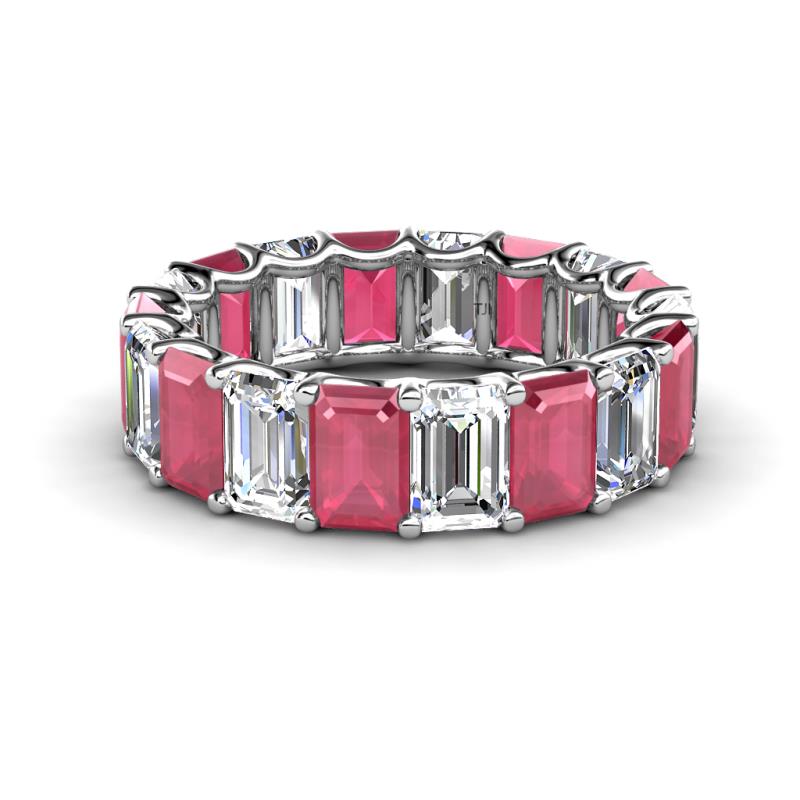 Victoria 6x4 mm Emerald Cut Rhodolite Garnet and Lab Grown Diamond Eternity Band 