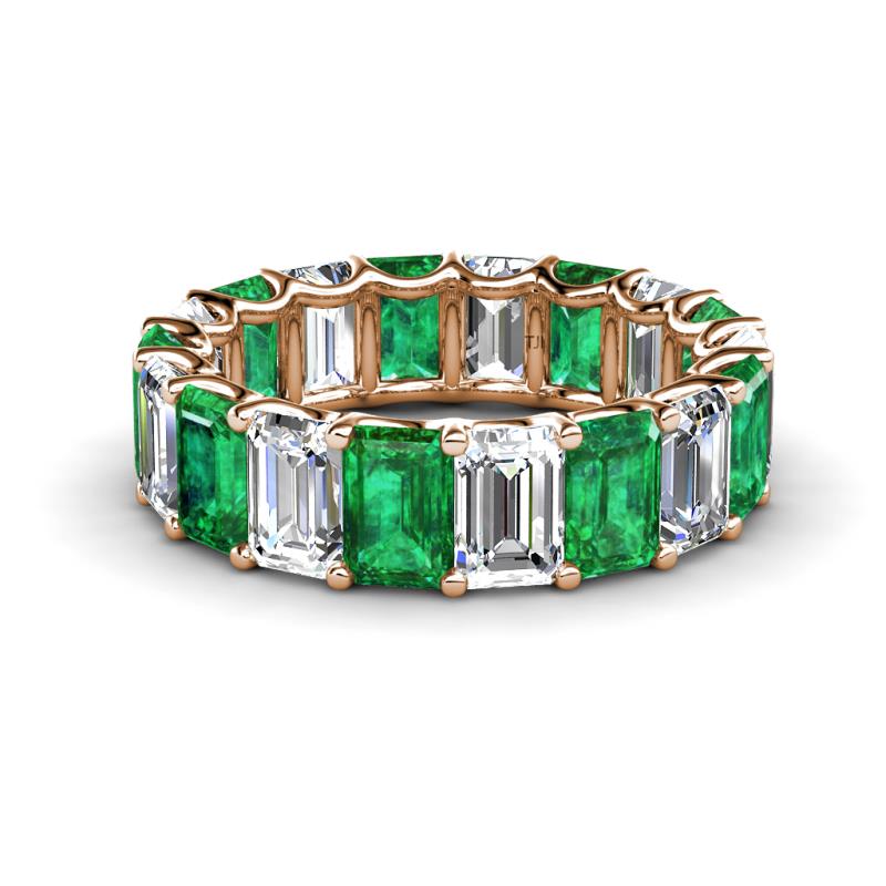 Victoria 6x4 mm Emerald Cut Emerald Heirloom and Diamond Eternity Band 