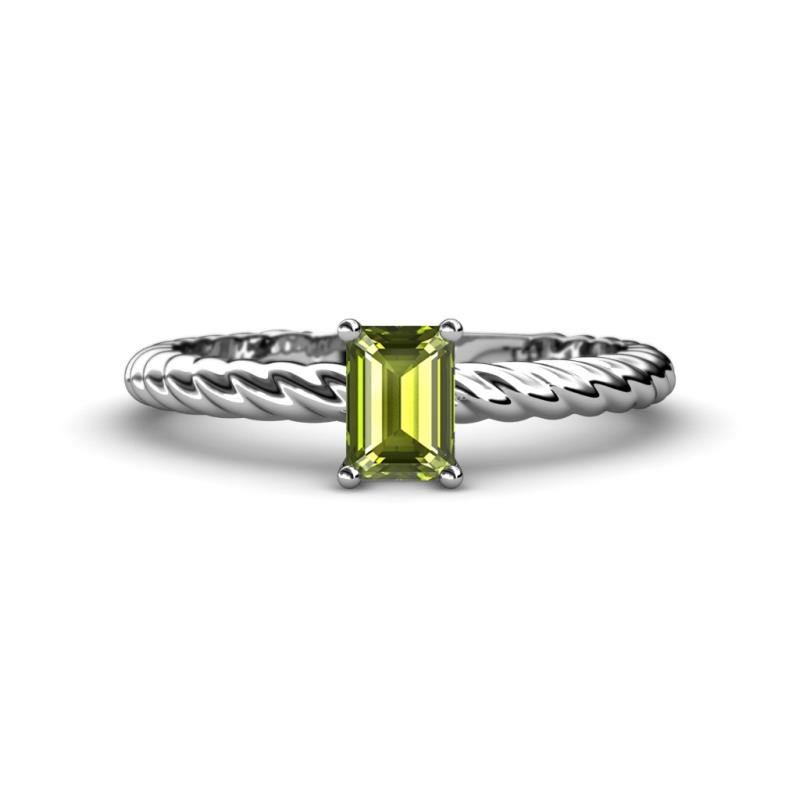 Leona Bold 7x5 mm Emerald Cut Peridot Solitaire Rope Engagement Ring 