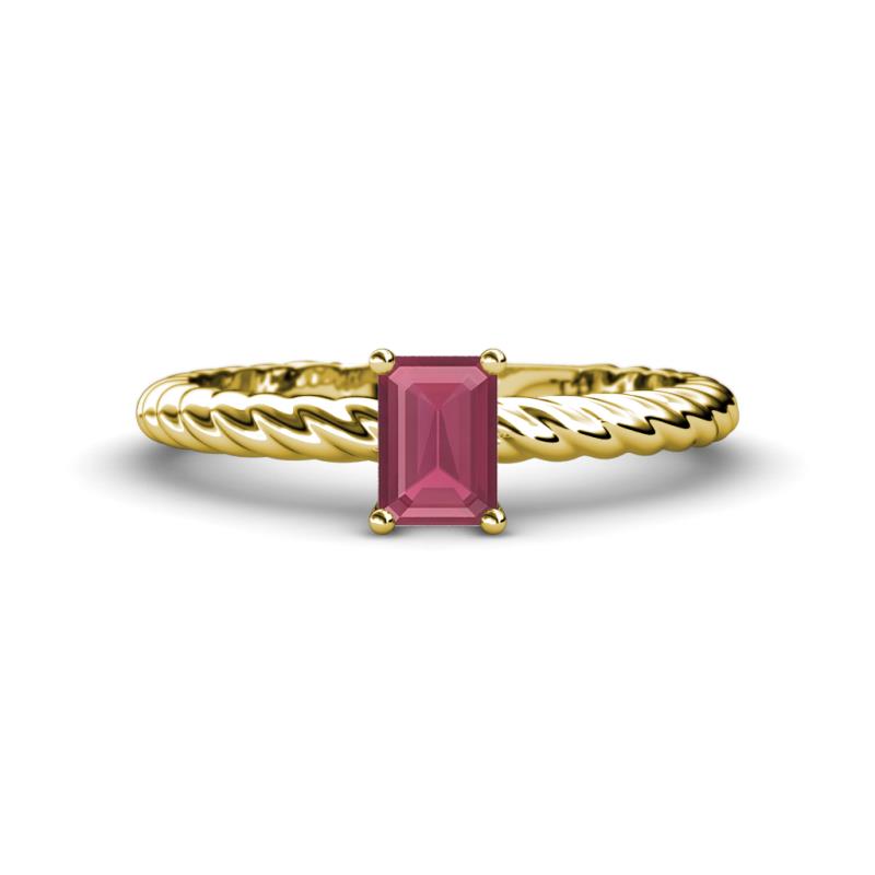 Leona Bold 7x5 mm Emerald Cut Rhodolite Garnet Solitaire Rope Engagement Ring 