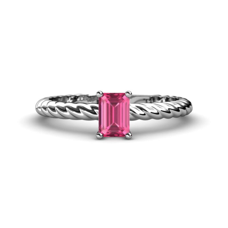 Leona Bold 7x5 mm Emerald Cut Pink Tourmaline Solitaire Rope Engagement Ring 