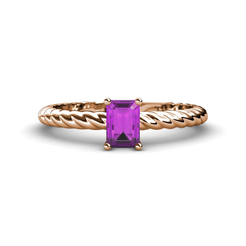 Leona Bold 7x5 mm Emerald Cut Amethyst Solitaire Rope Engagement Ring 