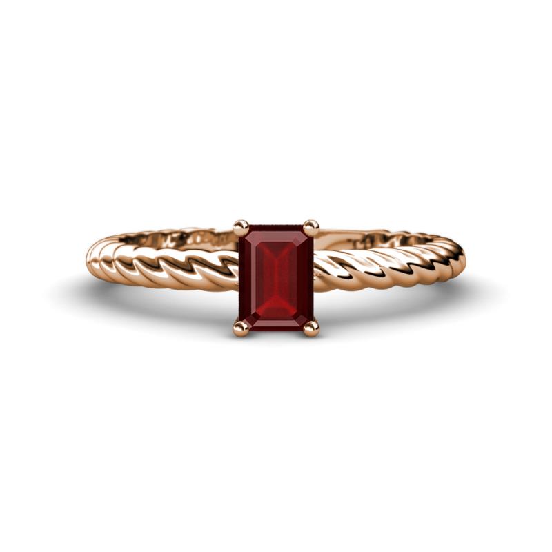 Leona Bold 7x5 mm Emerald Cut Red Garnet Solitaire Rope Engagement Ring 