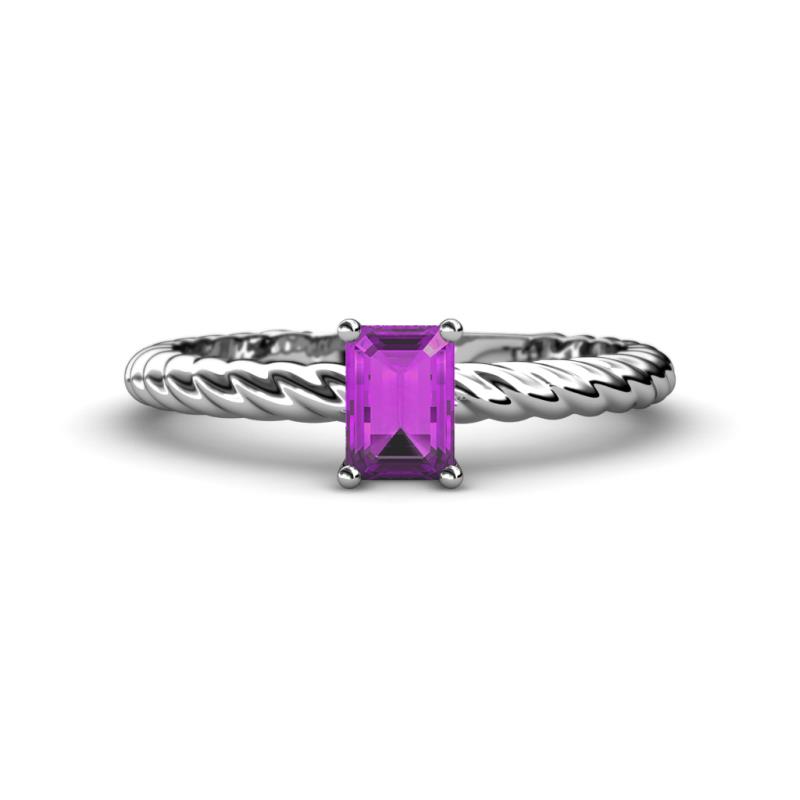 Leona Bold 7x5 mm Emerald Cut Amethyst Solitaire Rope Engagement Ring 