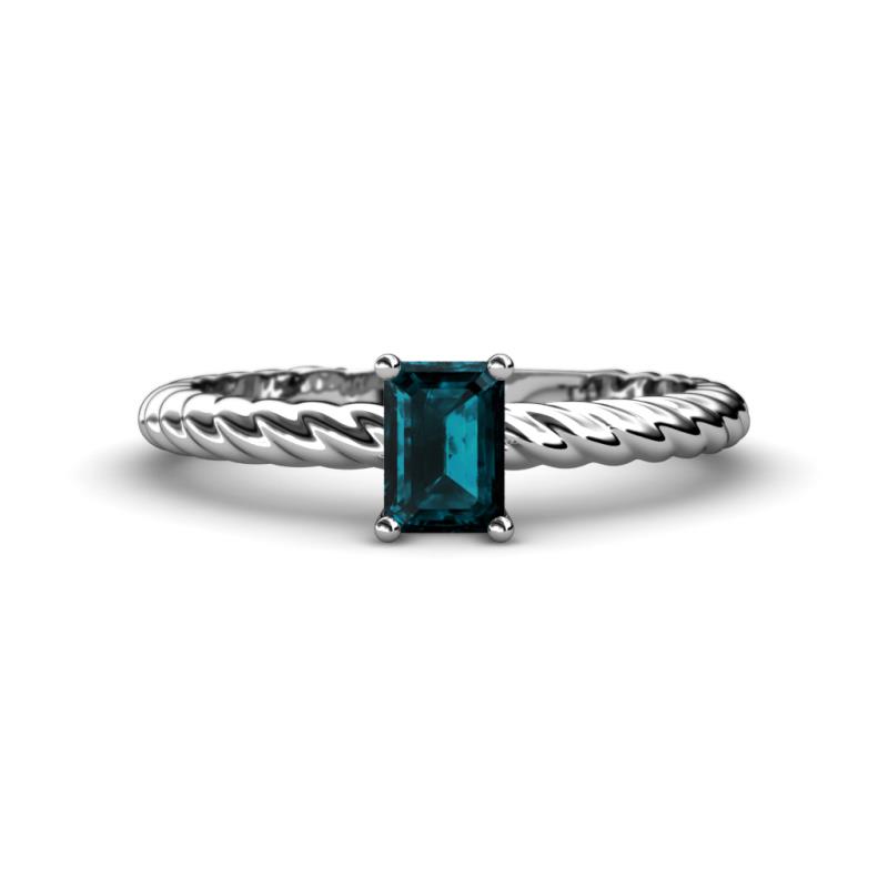 Leona Bold 7x5 mm Emerald Cut London Blue Topaz Solitaire Rope Engagement Ring 