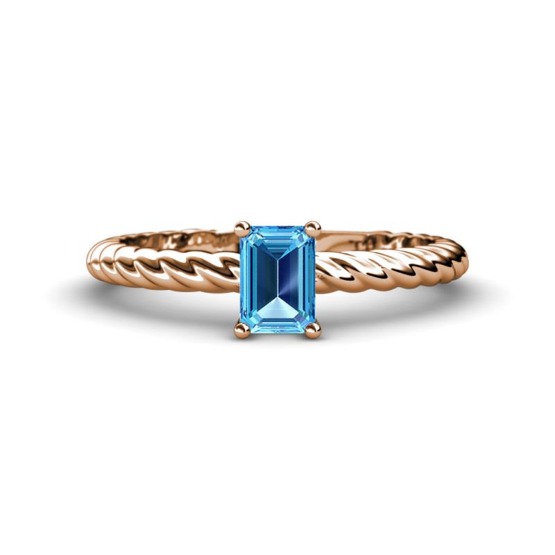 Leona Bold 7x5 mm Emerald Cut Blue Topaz Solitaire Rope Engagement Ring 