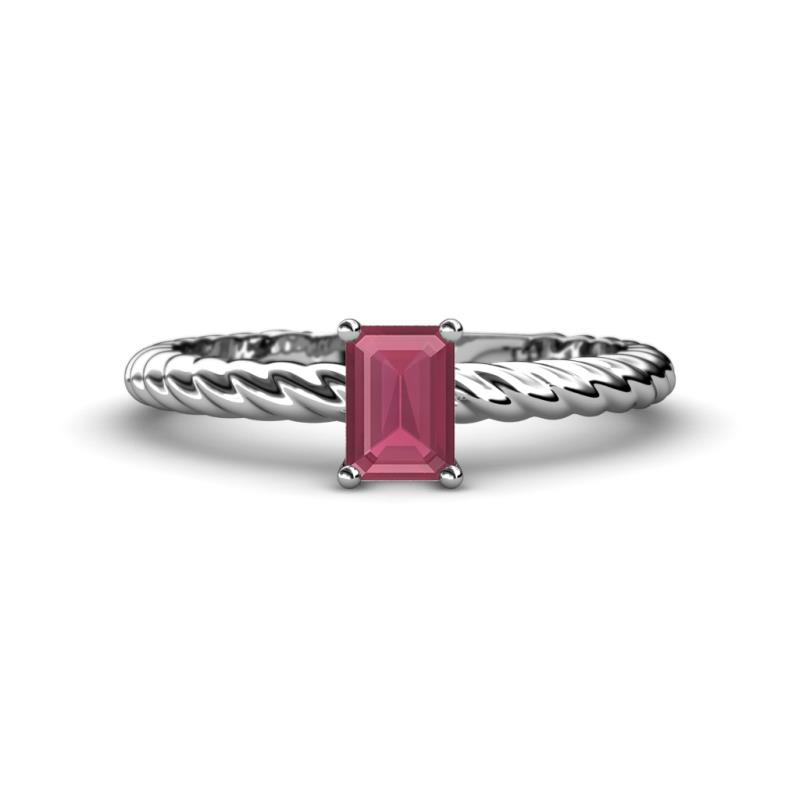 Leona Bold 7x5 mm Emerald Cut Rhodolite Garnet Solitaire Rope Engagement Ring 