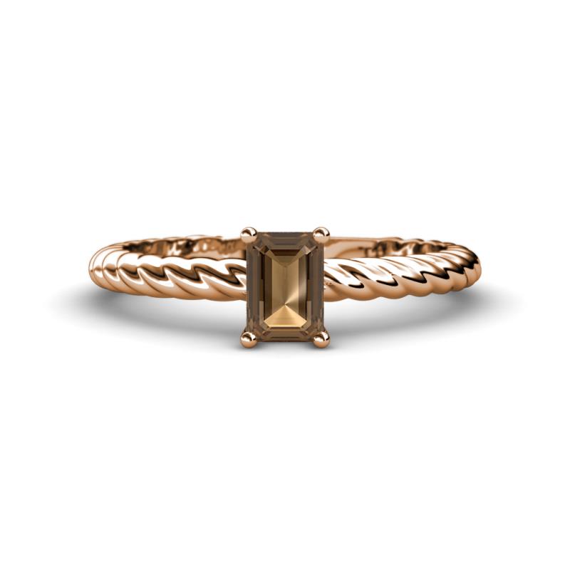Leona Bold 7x5 mm Emerald Cut Smoky Quartz Solitaire Rope Engagement Ring 