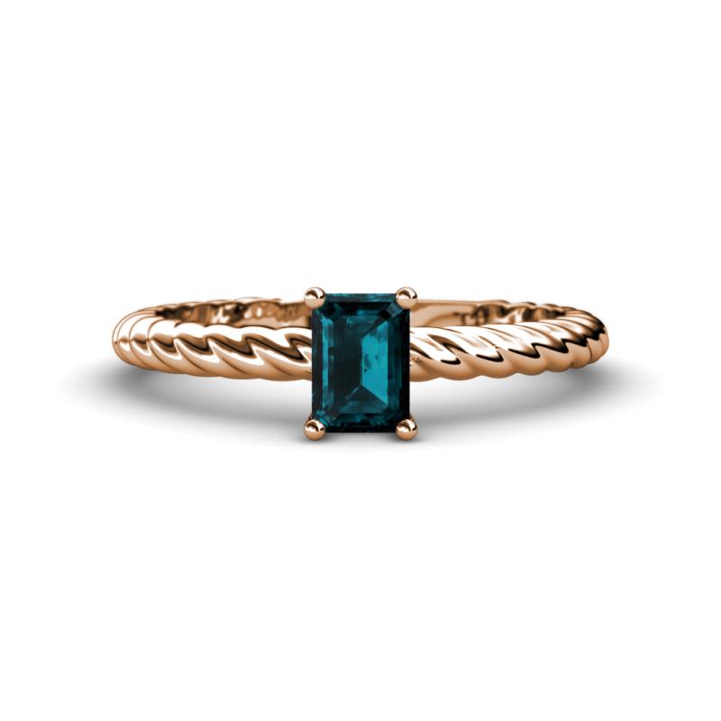 Leona Bold 7x5 mm Emerald Cut London Blue Topaz Solitaire Rope Engagement Ring 