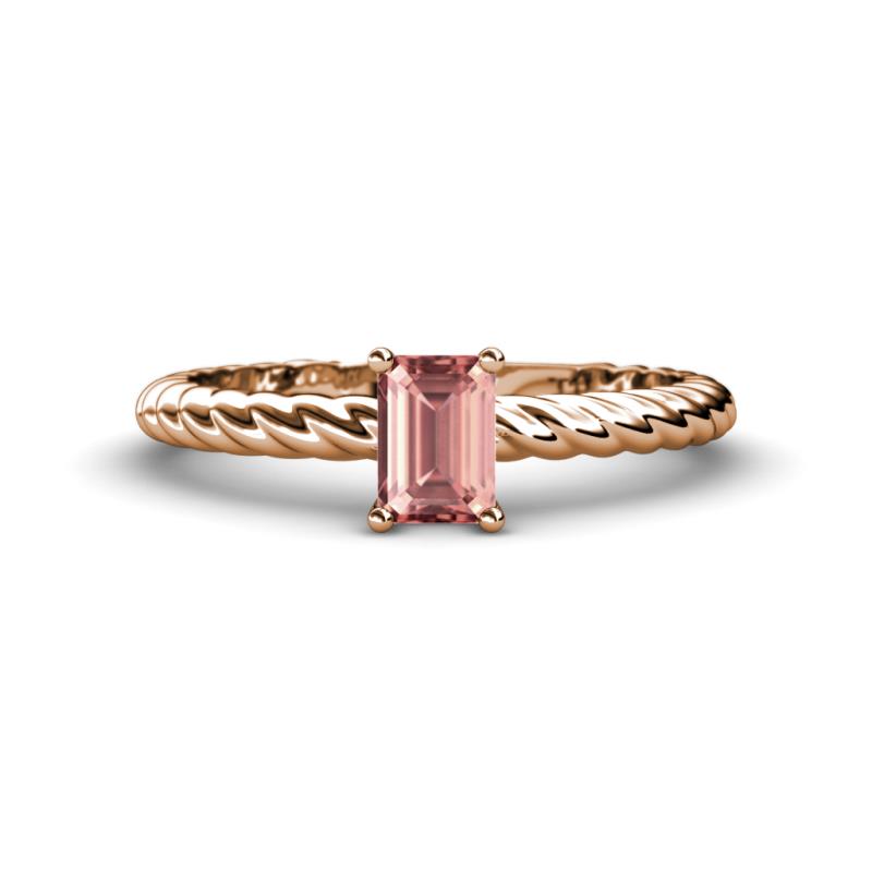Leona Bold 7x5 mm Emerald Cut Morganite Solitaire Rope Engagement Ring 