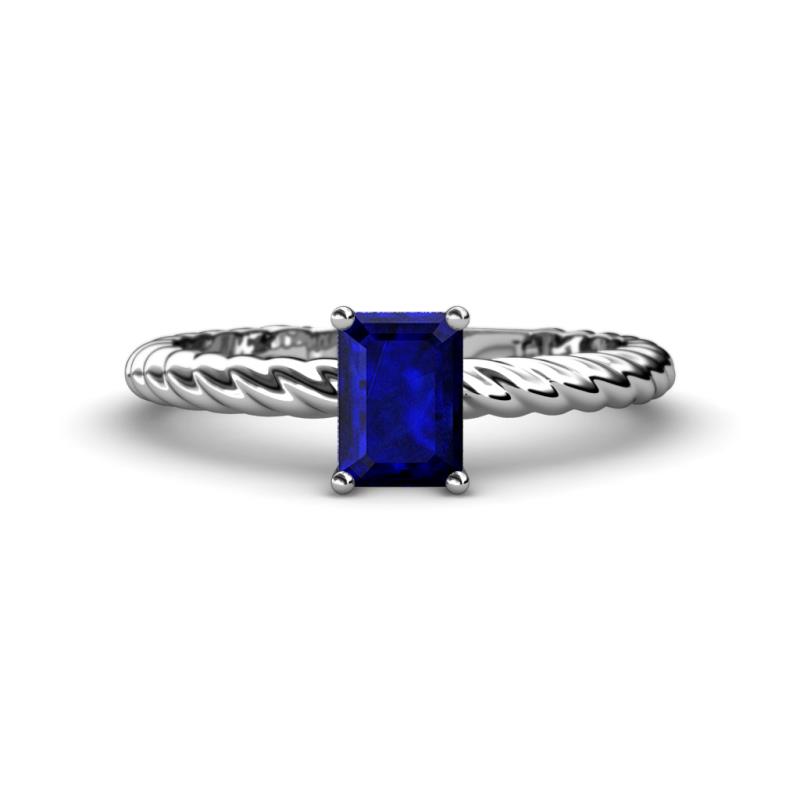 Leona Bold x Emerald Cut Lab Created Blue Sapphire Solitaire Rope Engagement Ring Emerald Cut x Lab Created Blue Sapphire ct Womens Solitaire Rope Engagement Ring K White Gold