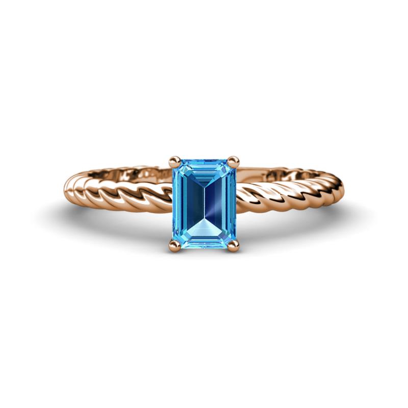 Leona Bold 8x6 mm Emerald Cut Blue Topaz Solitaire Rope Engagement Ring 
