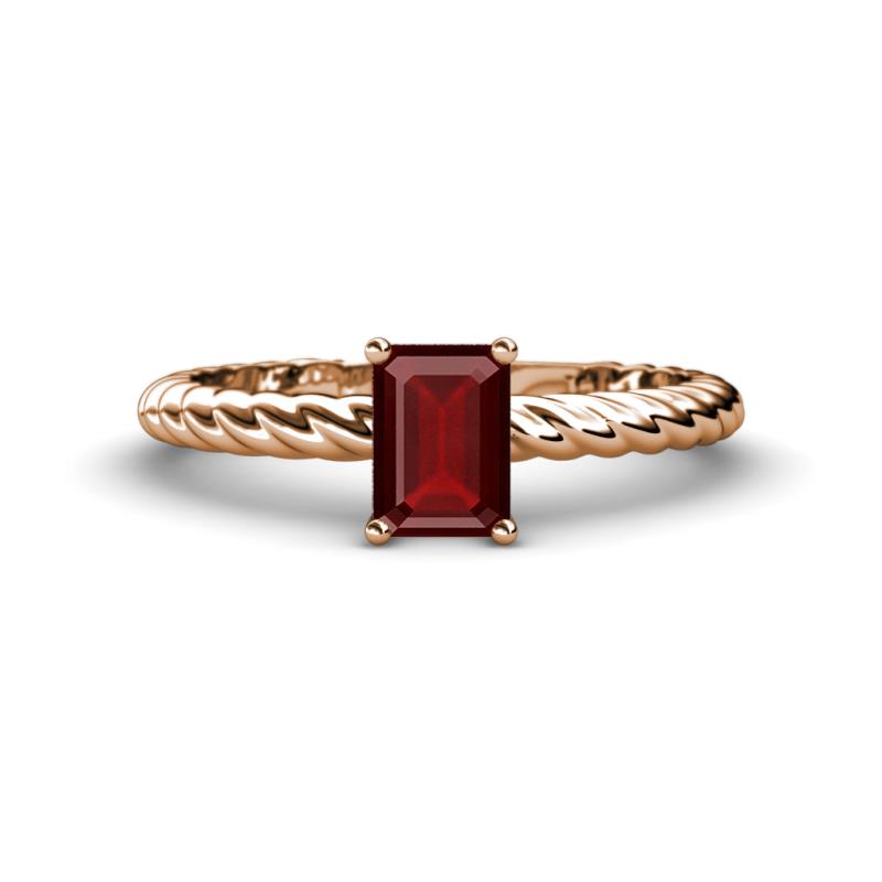 Leona Bold 8x6 mm Emerald Cut Red Garnet Solitaire Rope Engagement Ring 
