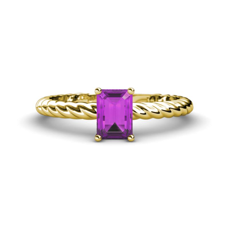 Leona Bold 8x6 mm Emerald Cut Amethyst Solitaire Rope Engagement Ring 