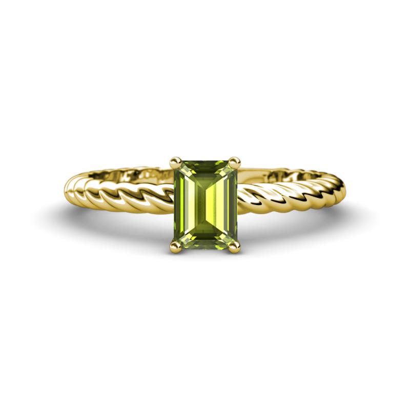 Leona Bold 8x6 mm Emerald Cut Peridot Solitaire Rope Engagement Ring 